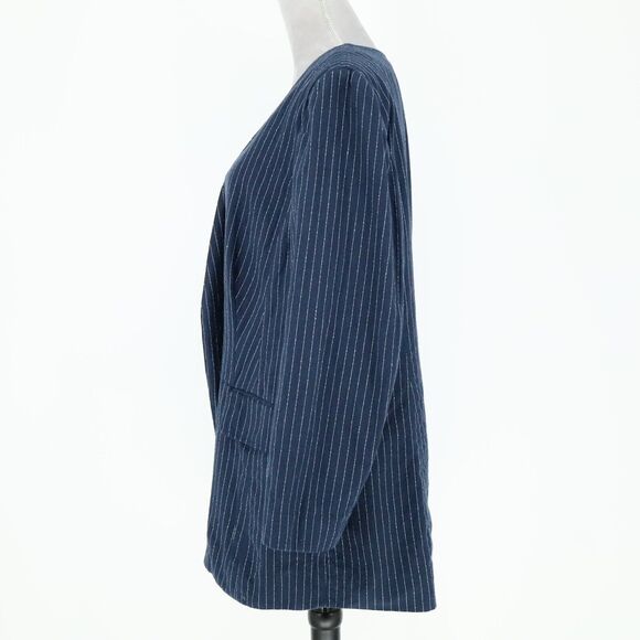Lane Bryant Jacket Womens 14 Navy Blue White Linen Blend Stripe Blazer New FLAW - Picture 15 of 16
